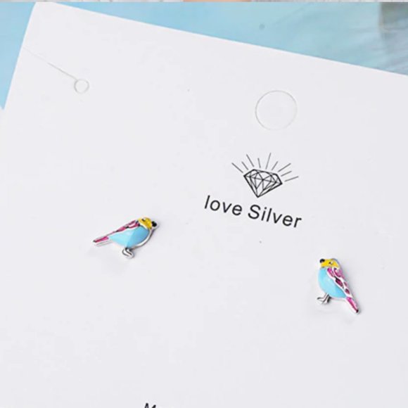 NEW 925 S Silver Cute Little Glazed Bird Earring - Picture 8 of 10